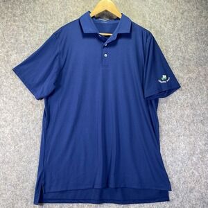 B Draddy Sport Mens L Polo Shirt Golf Performance Stretch Navy Blue Charity Bowl